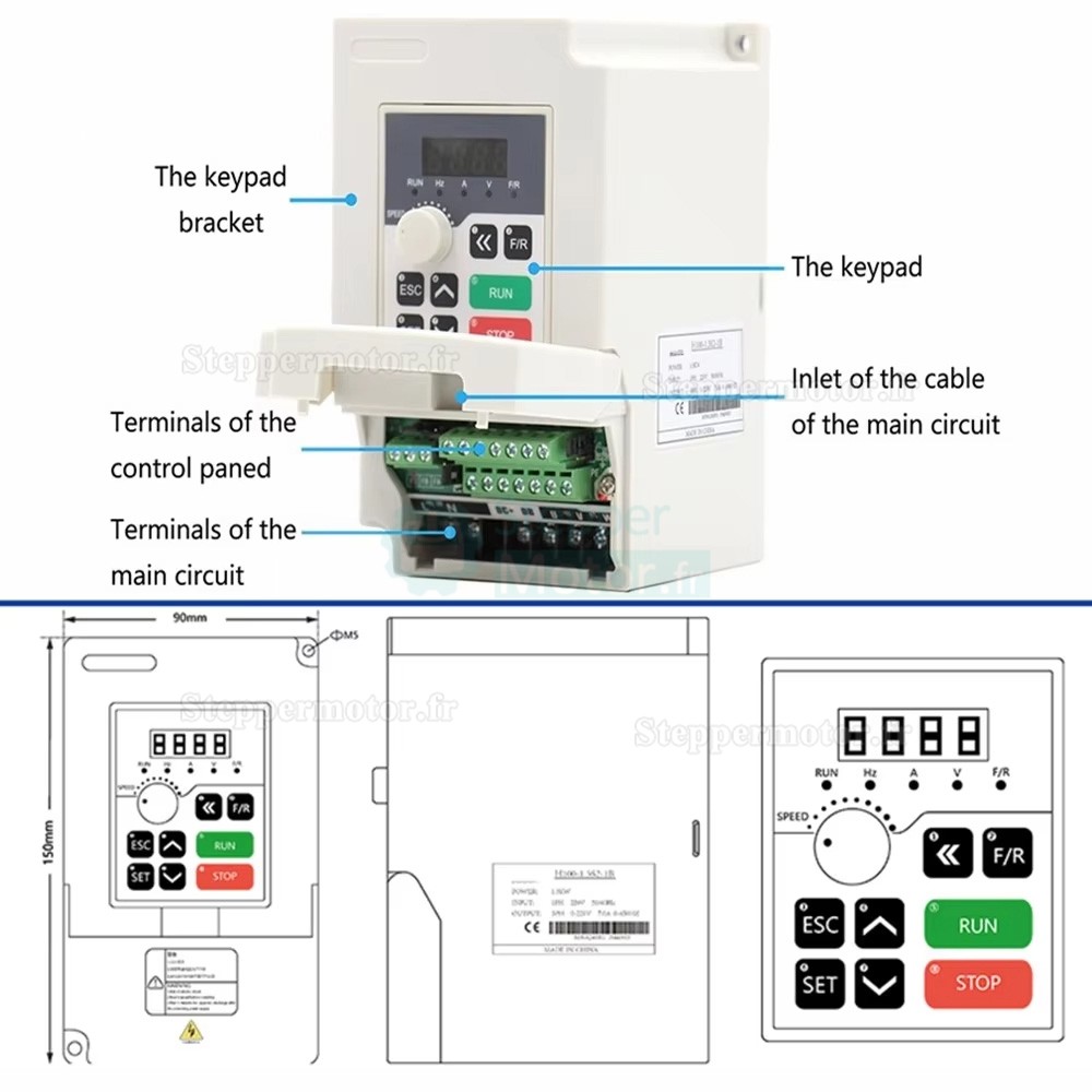 2,5kW 220V/380V Kit moteur de broche refroidi par eau Huajiang-2.2+H100-2.2C2/S2/T4 avec variateur de fr&eacute;quence et pompe &agrave; eau et 13 pi&egrave;ces pinces ER20 et support
